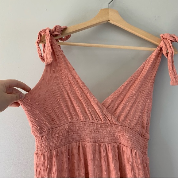 Lulus Sensationally Sweet Rusty Rose Tie-Strap Swiss Dot Maxi Dress Size Small S - Picture 3 of 10